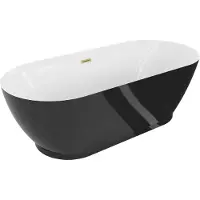 Mexen Roxy vrijstaande badkuip 180 x 85 , wit/zwart, overloop goud geborsteld - 51201808575-55
