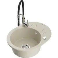 Mexen Kevin granieten spoelbak 1-komorig met afdruiprek en keukenkraan Aster, beige - 6517-69-73450-07