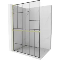 Mexen Kioto+ L douchewand met plank Walk-in 120 x 200 , zwart patroon, goud geborsteld - 800-120-123-55-78