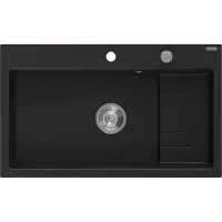 Mexen Omar granieten gootsteen 1-komorig 800 x 480 , zwart, chroom sifon - 6520801005-77