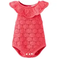 Mango katoenen gehaakte romper met ruches - roze Effen - maat 80