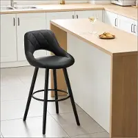 OKWISH Barstoel 68 Cm - Ergonomische Zitting Met Rugleuning - Voor Keuken En Bar - Hout En Stof - Antraciet