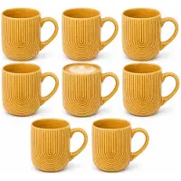 Secret De Gourmet koffie mok Memphis - 8x stuks - okergeel - 300 ml - drink mokken - keramiek - met stijlvol motief