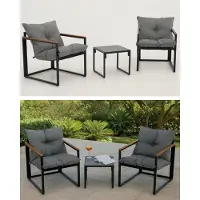 Kynast Lounge-Set Karin 3-delige loungeset 2 fauteuils met tafel antraciet kussens staal en polywood weerbestendig