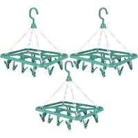 Urban Living Wasgoed droogcarrousel/droogmolen - 3x - 18 clips/knijpers - groen - kunststof - 31 x 33 cm