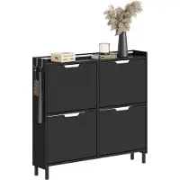 SoBuy Schoenenkast voor entree - Schoenenrek van hout met led en design - Voor entree en hal, voor kleine ruimtes - Zwart, 100 x 19 x 93 cm, FSR100-E-SCH