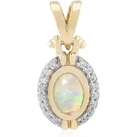 Cavill - Gouden hanger 9 karaat geel goud - Jelly opaal ovale cabochon 0,23 ct - Zirkonia sieraden compleet 0,33 ct - Elegante dameshanger