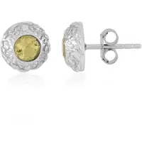 Cavill - Zilveren Oorstekers - 925 Sterling Zilver met Platina Laag - Gele Beryl 0,874 ct - Ronde Briljant Bezelzetting - Elegante Oorbellen