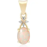 Cavill - Gouden hanger 375 geelgoud - Coober Pedy opaal 0,663 ct - Ovaal cabochon met zirkonia - Luxe opaal sieraden vrouw - Edelstenen hanger