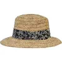 Herman chapeau grand bord droit en paille raphia légère et souple avec ruban noir et feuilles