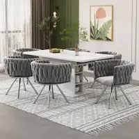 MODFU - Eetkamerstoelenset - Draaibaar - Ergonomisch - Modern - Eetkamer - Fluweel - Grijs En Zilver