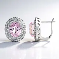 Cavill - Ovale Kunziet Oorbellen 6,97 ct - Platina Verguld 925 Sterling Zilver - Roze Pavé Zirkonia 1,76 ct - Handgemaakt Elegant Design