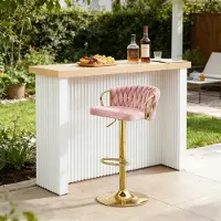 OKWISH Barkruk 49,5 x 50,5 cm - 360 Draaibaar En In Hoogte Verstelbaar - Voor Keukeneiland En Bar - Fluweel Metaal - Roze