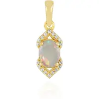 Cavill - Welo Opaal Hanger - 925 Sterling Zilver Verguld - 0,684 ct Ovaal Ethiopische Opaal - 0,134 ct Tanzanian Zirkonia - Filigraan Elegant Sieraad