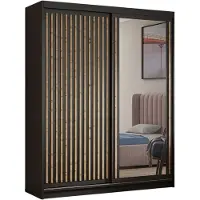 MargaretHadas24 Kledingkast Dora met lamellen en spiegel 100 cm inclusief 2 schuifdeuren Hangende deurkast (kleur: zwart, zwart, lamellen artisan)