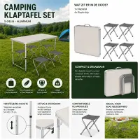 Kynast Camping Klaptafel Set - 5-delig - Aluminium - Tafel met 4 Krukjes