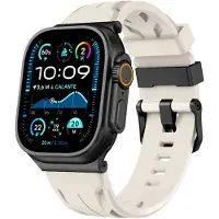 Strap-it Siliconen 'Race' bandje geschikt voor Apple Watch 1/2/3/4/5/6/7/8/9/10/11/SE/SE2/SE3/Ultra (2/3) - Maat: 44/45/46/49mm - Sterrenlicht
