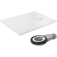 LuxeBath Douchebak 100x80 cm, wit, met antislip oppervlak en afvoerset, extra plat