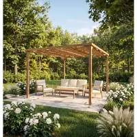 Solid Pergola met kokos schaduwdoek - Vierkant - 3mx3m - - S7015