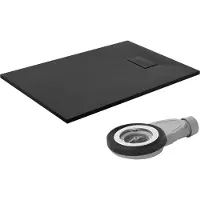 LuxeBath Douchebak 120x80 cm, zwart, met antislip oppervlak en afvoerset, extra plat