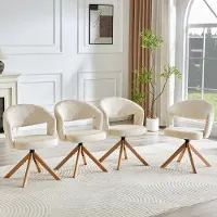 OKWISH Eetkamerstoel – 360° Geruisloos Draaibaar – Set Van 2 – Corduroy En Massief Hout – Retro – Crèmewit