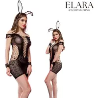 Elara - Talia | Zwart Lingerie Jurkje Onze Size | Sexy Bodyjurkje van Kant & Visnet | Maat S t/m L | Sexy Open Body Jurkje