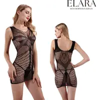 Elara - Liora | Zwart Lingerie Jurkje Onze Size | Sexy Bodyjurkje van Kant & Visnet | Maat S t/m L | Sexy Open Body Jurkje