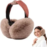 Famanu – Oorwarmers voor dames, opvouwbare pluche oorbeschermers, nepbont, oorbeschermers, winter, warme oorbeschermers tegen kou voor dames (kaki)