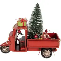 Clayre & Eef Kerstdecoratie Beeld Motor 17x7x14 cm Rood Metaal