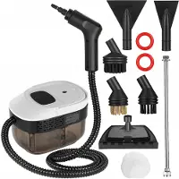 No Stoomreiniger 2500W – 3 bar, 105°C, 1600 ml Watertank – 3 Snelheden Instelbaar (Handgreep), 15s Opwarmtijd – Professionele Set-Zwart-wit