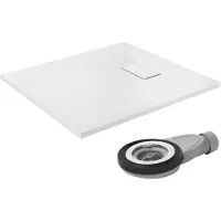 LuxeBath Douchebak 90x80 cm, wit, met antislip oppervlak en afvoerset, extra plat