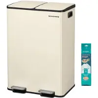 Songmics vuilnisbak keuken, 2 x 30 liter, 2 compartimenten, vuilnisbak, tapafvalbak, keukenafvalbak met softclose deksel en binnenemmer, staal, inclusief 15 vuilniszakken, crèmekleur LTB741AZ02