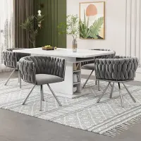 MODFU - Eetkamerstoel Set Van 4 - Draaibaar - Modern - Fluweel - Grijs En Zilver