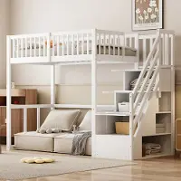 HAUSS SPOLE Hoogslaper 90x200cm - Met Veilige Opbergtrap En Bureau - Veel Ruimte Onder Bed - Zonder matras - Hout - Wit