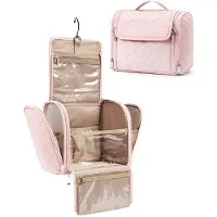 COOAU Dames reistoilettas, grote make-uptas met haken, toilettas met regenhoes, reisaccessoires, roze