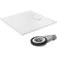 LuxeBath Douchebak 90x90 cm, wit, met antislip oppervlak en afvoerset, extra plat