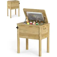 KOMFOTTEU Koelbox Coolbar - Koel Boks 51 L - Koelbox - Mobiele buitenbar - 67 x 47 x 74 cm - grenenhout - voor terras, party