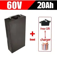 StarTech.com Accu voor elektrische scooter - 60V 20Ah lithium-ion - 18650 batterijpack - Waterdicht - Met oplader - Reserveaccu voor elektrische motorfiets
