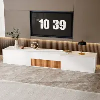 MODFU - TV-Meubel - Uitschuifbare Projectorplank - Minimalistisch - Woonkamer - Spaanplaat - Wit - 180 X 34 X 30 Cm