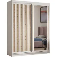 MargaretHadas24 Kledingkast Dora met lamellen en spiegel 160 cm inclusief 2 schuifdeuren Hangende deurkast (kleur: wit, wit, lamellen artisan)