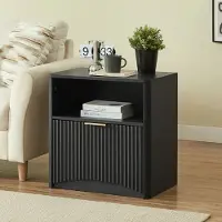STILVORA Nachtkastje - Geribbeld Design Met Lade En Opbergvak - Voor Slaapkamer En Woonkamer - Spaanplaat Metaal - 58x38x60 Cm Zwart