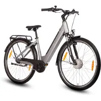 SAXONETTE Comfort Plus 5.0 E-Bike 28 Inch - 468Wh Intube Accu - 95% Voorgemonteerd - Shimano Nexus 7 - Lage Instap - Verende Voorvork - Zilvergrijs