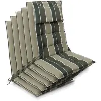 Beautissu Sun-HL - Set van 5 Premium Hoge Rugleuning Kussen met Hoofdkussen 120x50 cm – UV-bestendig & 8cm Dik Kussen Tuinstoelkussen Antislip Bevestigingsbanden – Stevige Stof Groen gestreept