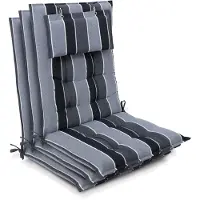 Beautissu Sun-HL - Set van 3 Premium Hoge Rugleuning Kussen met Hoofdkussen 120x50 cm – UV-bestendig & 8cm Dik Kussen Tuinstoelkussen Antislip Bevestigingsbanden – Stevige Stof Antraciet gestreept