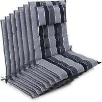 Beautissu Sun-HL - Set van 7 Premium Hoge Rugleuning Kussen met Hoofdkussen 120x50 cm – UV-bestendig & 8cm Dik Kussen Tuinstoelkussen Antislip Bevestigingsbanden – Stevige Stof Antraciet gestreept