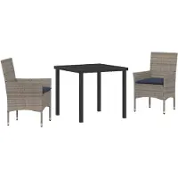 vidaXL Tafel en stoelen set 3 st Grijs en Marineblauw PE Riet