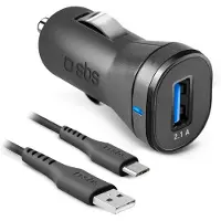 SBS 1-Poorts USB A Autolader 2.1A Incl. Kabel Zwart