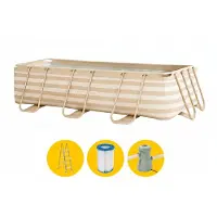 Swim Essentials - Frame Pool 4 meter + filterpomp + trap - beige gestreept - opzetzwembad