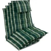 Beautissu Sun-HL - Set van 4 Premium Hoge Rugleuning Kussen met Hoofdkussen 120x50 cm – UV-bestendig & 8cm Dik Kussen Tuinstoelkussen Antislip Bevestigingsbanden – Stevige Stof Groen geblokt