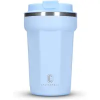 Castagnola Thermosbeker - Koffiebeker To Go - Travel Mug voor Koffie en Thee - Theebeker - 380 ML - RVS - Lichtblauw - Octagon
